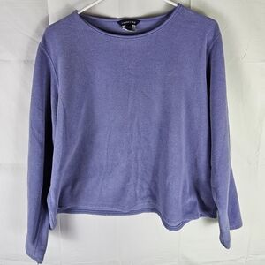 Lands' End Fleece Semi Cropped Sweater Pullover Sweatshirt Womens XL Soft Girl